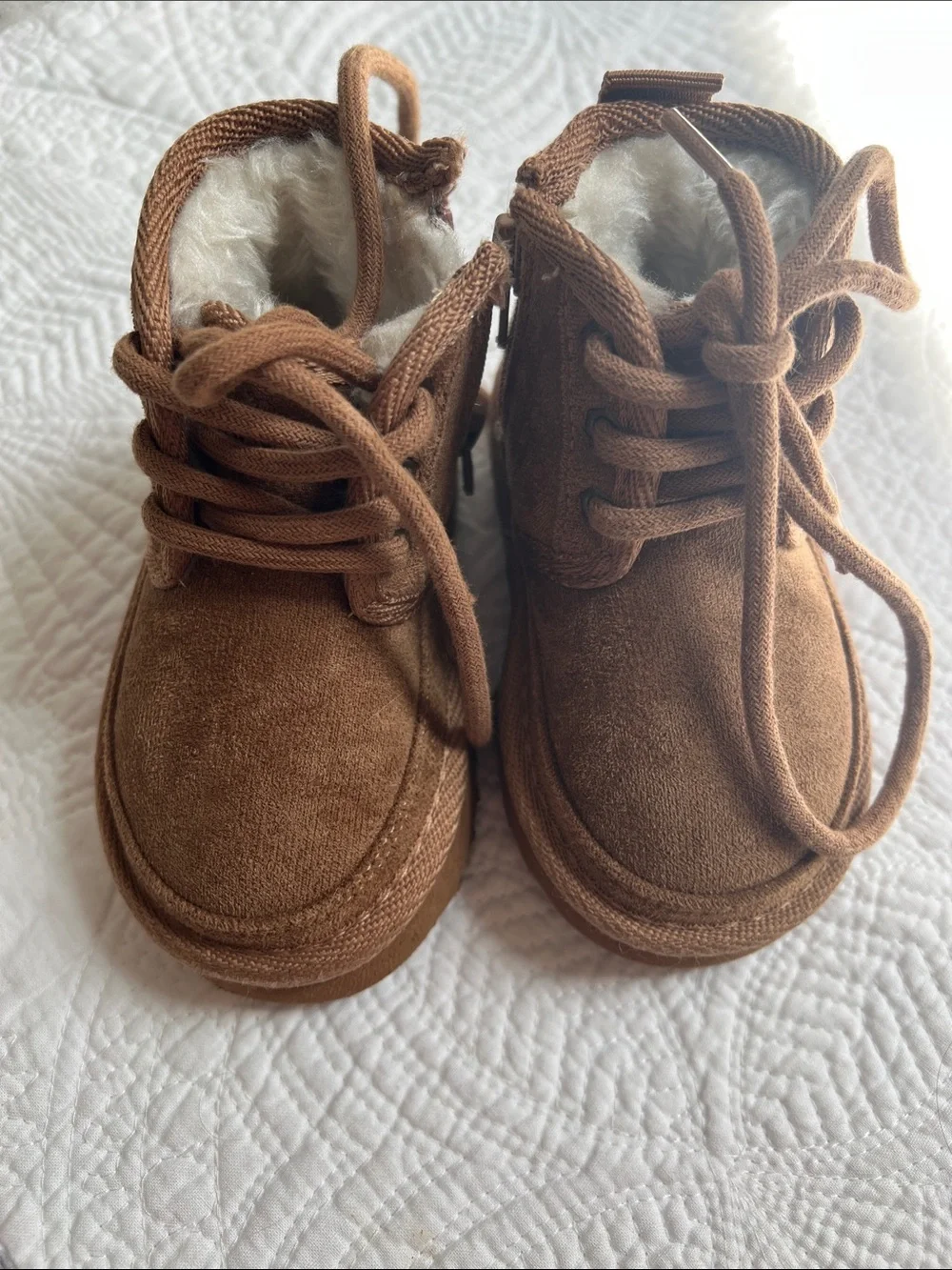 Toddlers Brown Suede Winter Boots with Faux Fur Lining